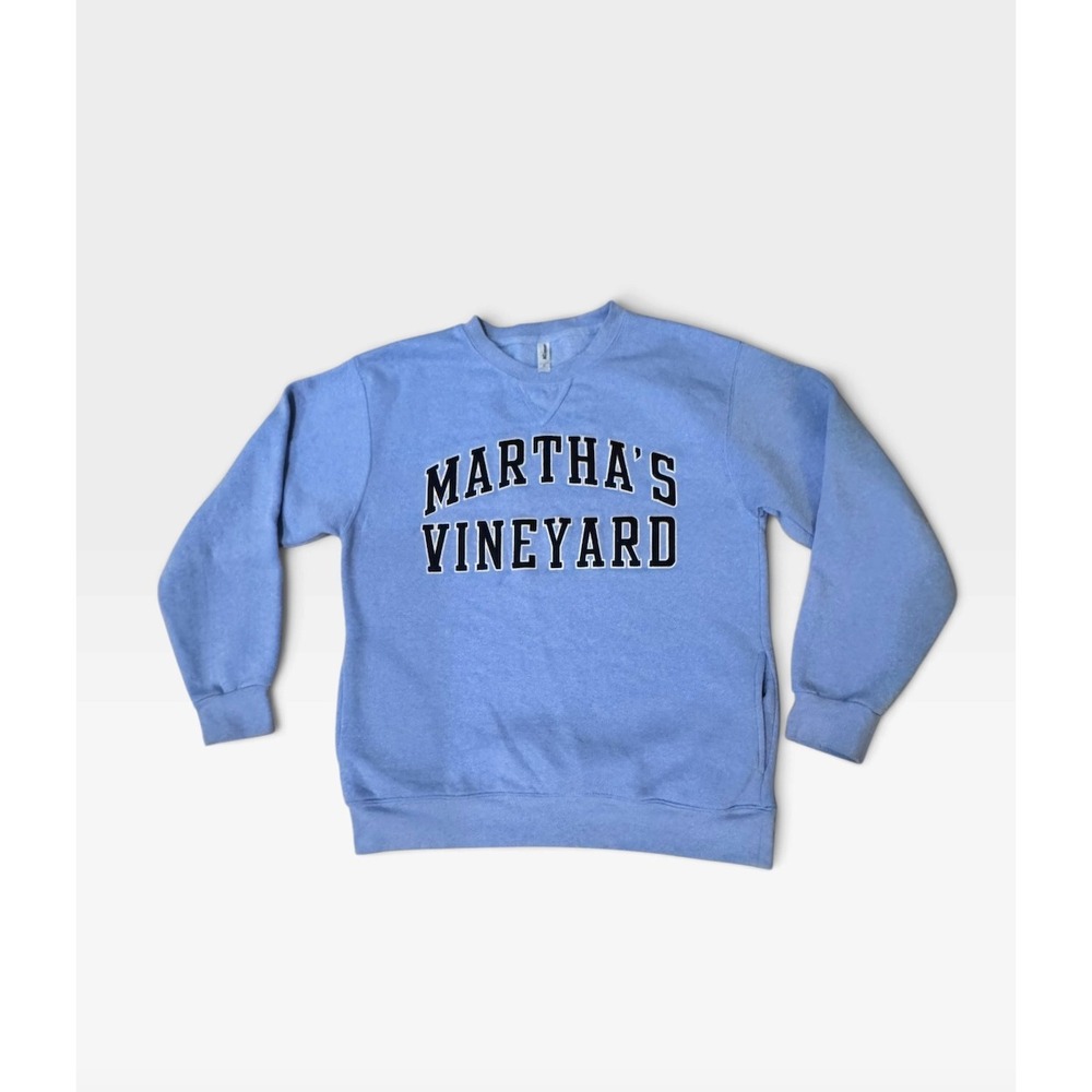 Martha's Vineyard Sweatshirt Blue Crewneck Collegiate Pullover with Pockets